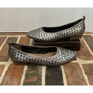 Mark & Spencer Silver Leather Woven Flats Braided Square Toe Shoes Women's 9